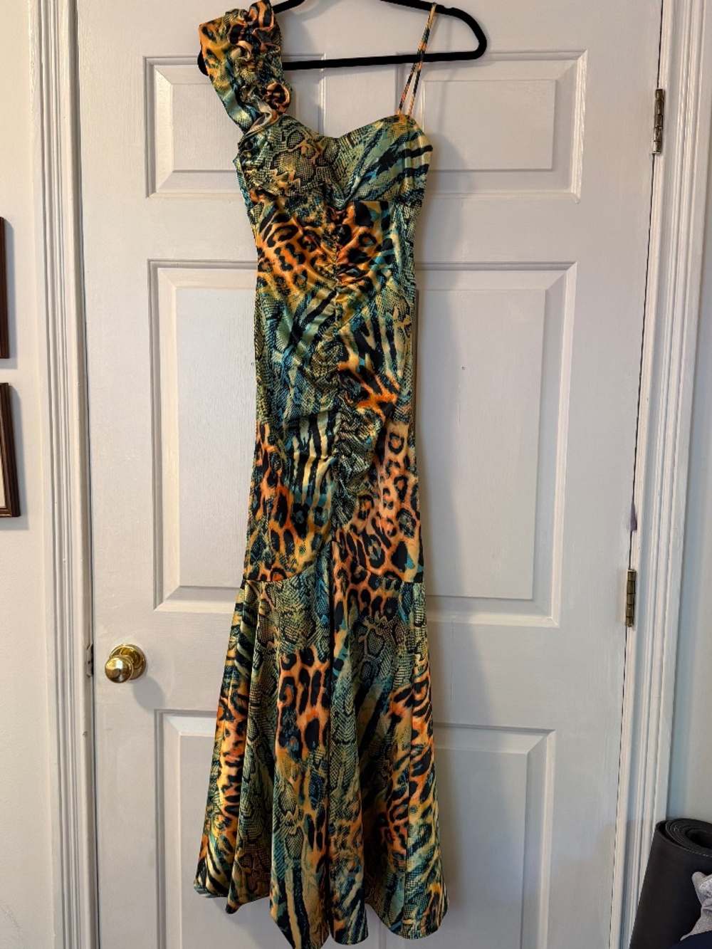 Jump Apparel Y2K One Shoulder Mermaid Prom Dress Size 3/4 Animal Print Multi
